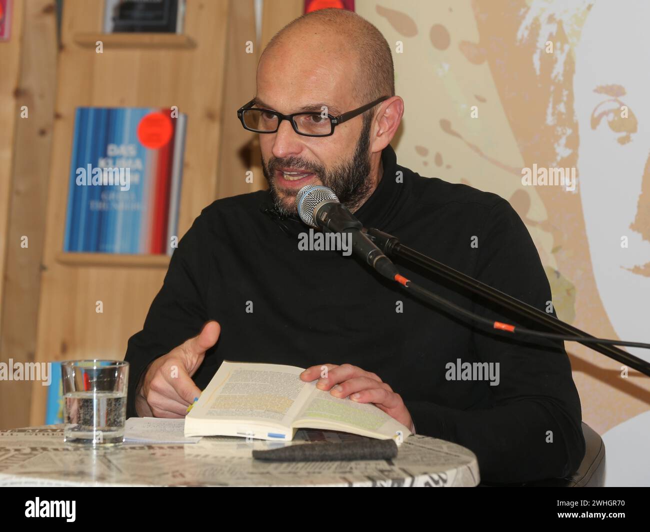 Author Marco Buelow reading from the book Lobbyland on 02/02/2023 in the Magdeburg City Library Stock Photo