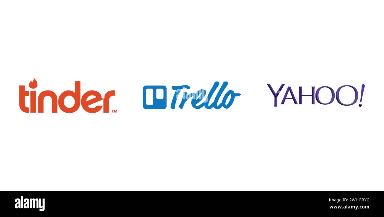 Tinder , Trello, Yahoo!. Editorial brand emblem. Stock Vector