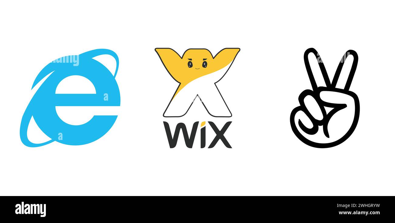Internet Explorer 10, Wix, AngelList. Editorial brand emblem. Stock Vector