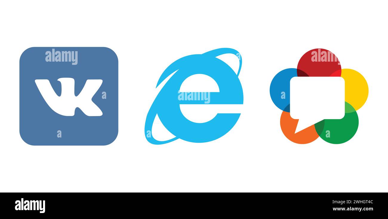 Internet Explorer 10, VK, WebRTC. Editorial brand emblem. Stock Vector