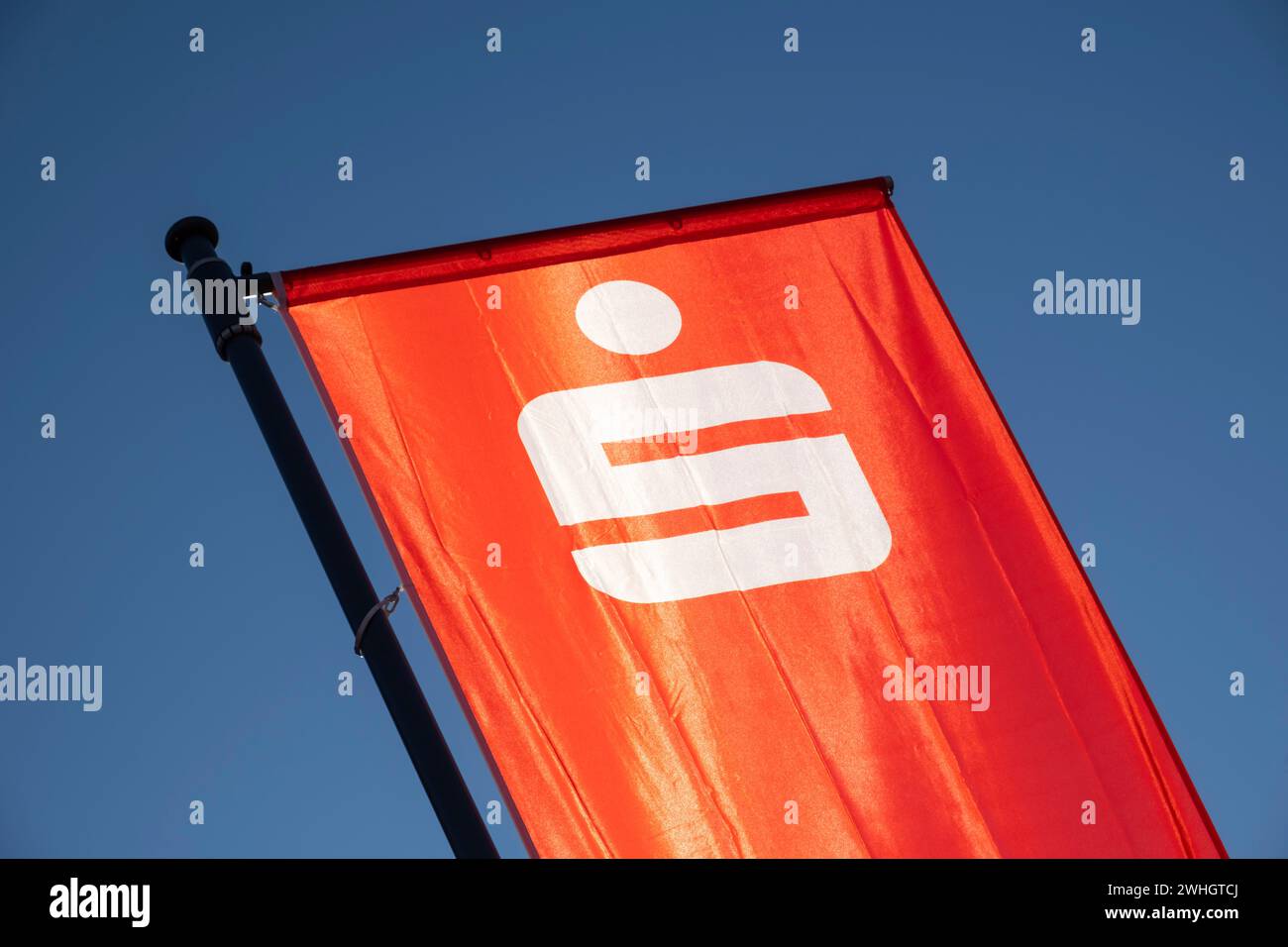 Flag with Logo of the Sparkasse Stock Photo