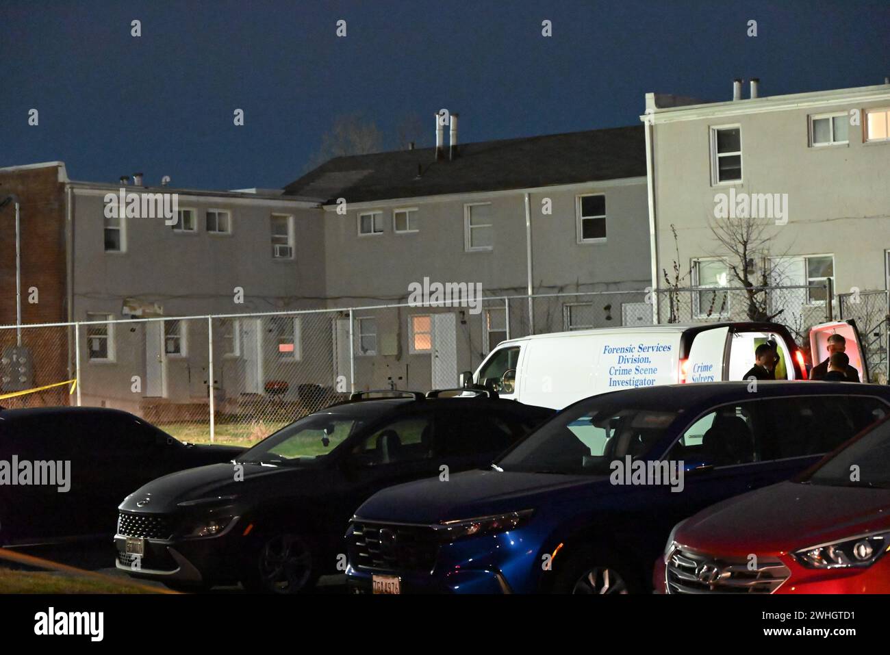Temple Hills, Maryland, USA. 10th Feb, 2024. (NEW) Two people shot, one person dead in a shooting in Temple Hills, Maryland. February 10, 2024, Temple Hills, Maryland, USA: At approximately 4:05 a.m., Saturday officers responded to the 2300 Block of Iverson St for a shooting. On scene, police discovered an adult male outside suffering from gunshot wounds and he was taken to the hospital in stable condition. Police officers then responded to the 2400 Block of Iverson St and located an adult male in a vehicle suffering from gunshot wounds and he was pronounced dead on scene. The preliminary i Stock Photo