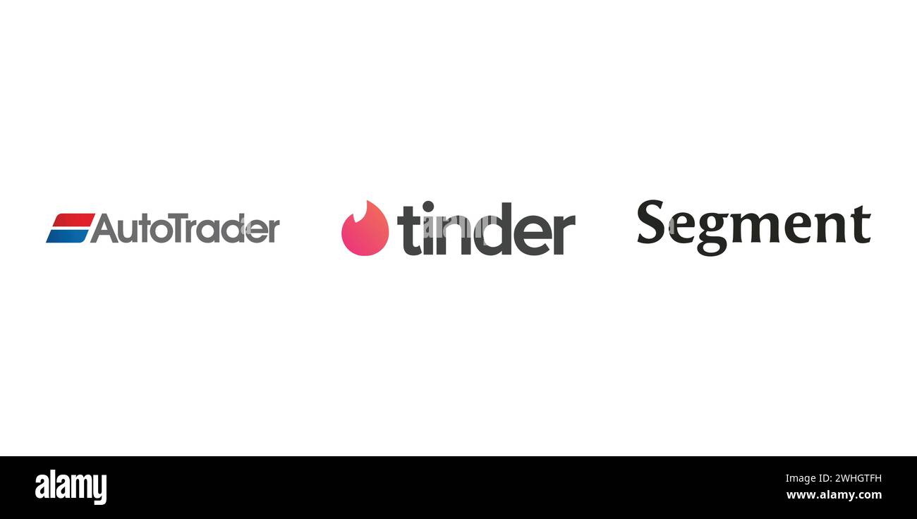 Auto Trader, Tinder, Segment. Editorial brand emblem. Stock Vector