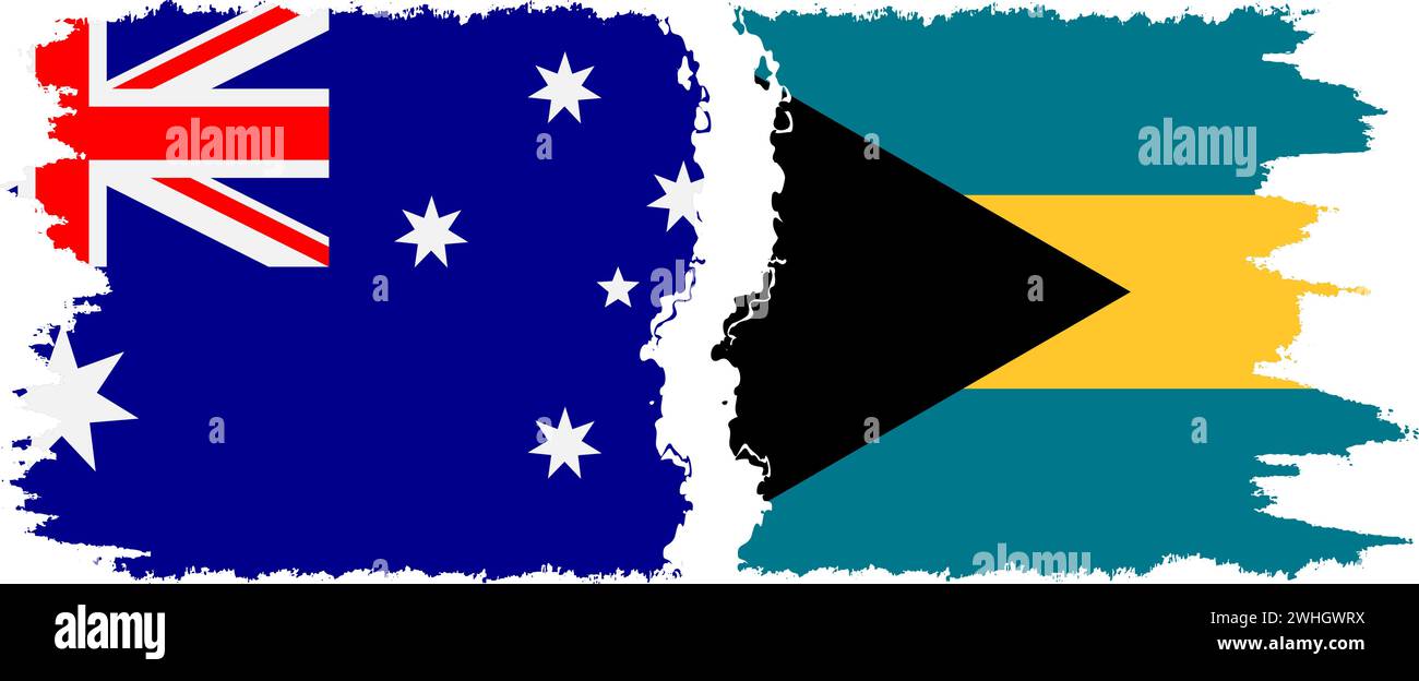 Bahamas and Australia grunge flags connection, vector Stock Vector