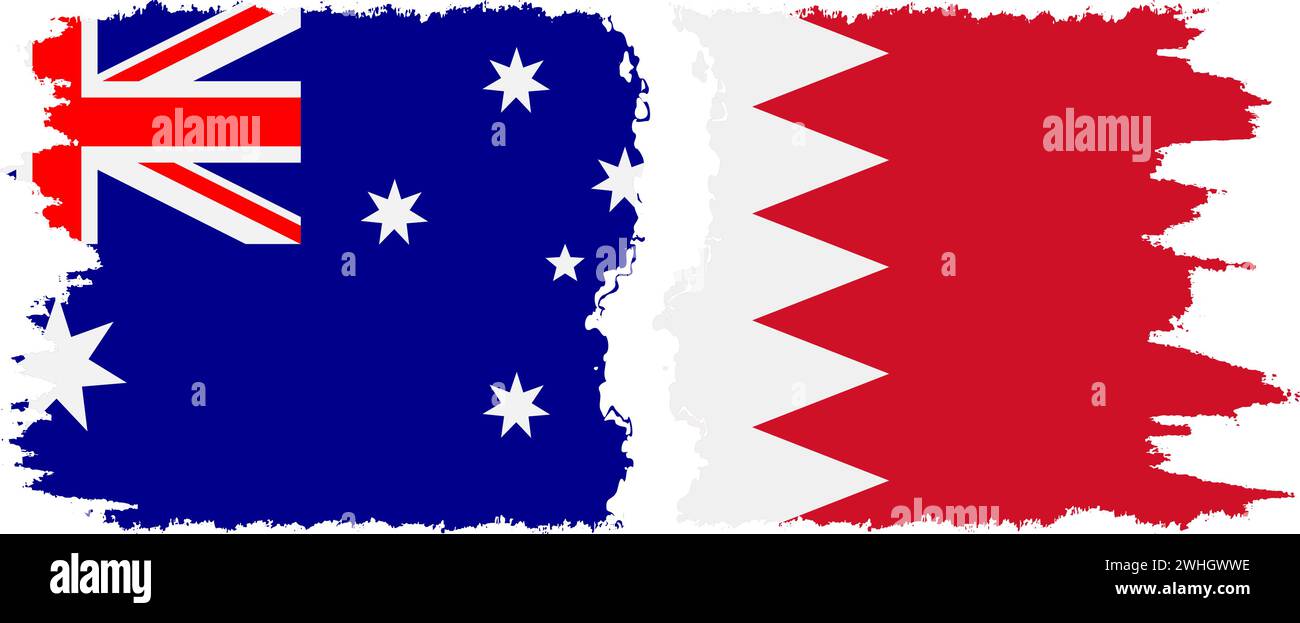 Bahrain and Australia grunge flags connection, vector Stock Vector