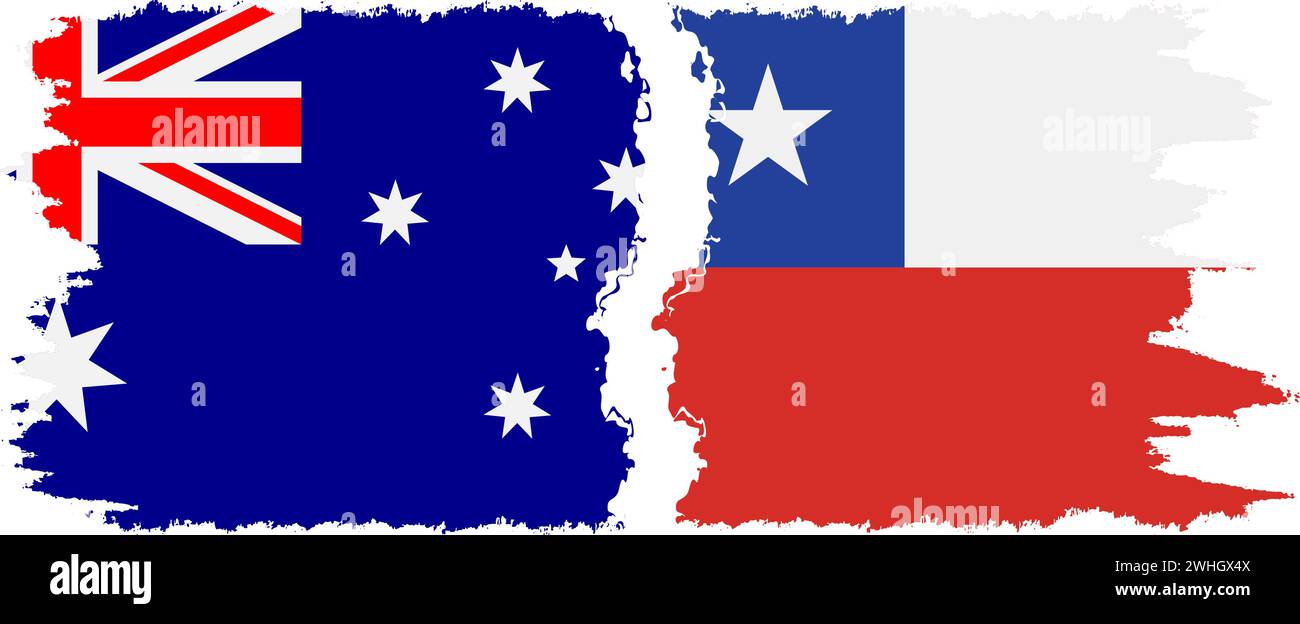 Chile and Australia grunge flags connection, vector Stock Vector