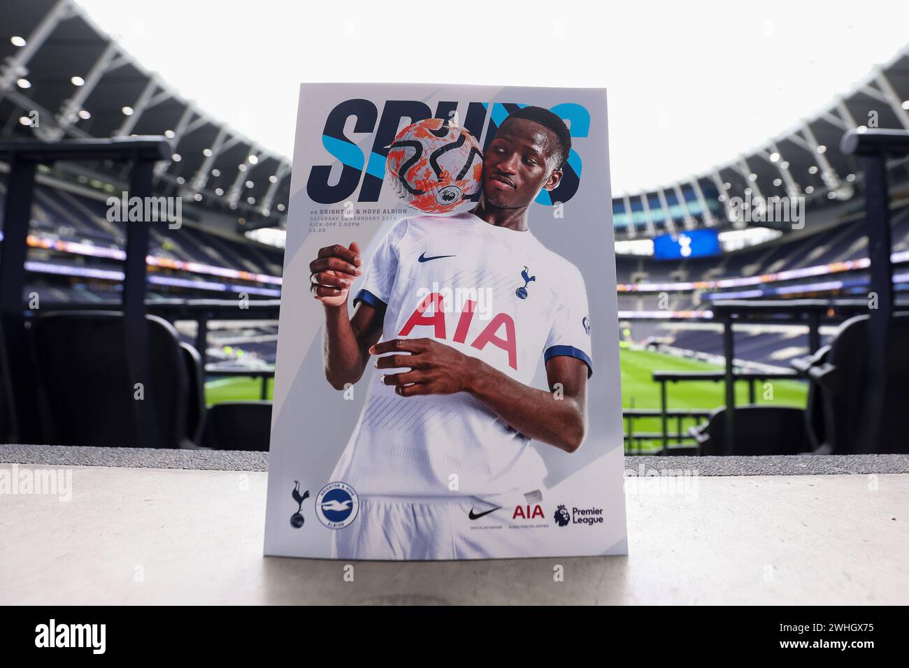 10th February 2024 Tottenham Hotspur Stadium London England Premier   10th February 2024 Tottenham Hotspur Stadium London England Premier League Football Tottenham Hotspur Versus Brighton And Hove Albion Match Programme Featuring Pape Matar Sarr Of Tottenham Hotspur On The Front Cover 2WHGX75 