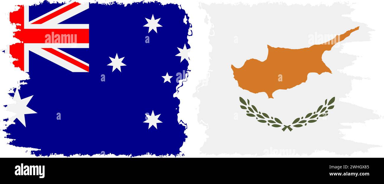 Cyprus and Australia grunge flags connection, vector Stock Vector