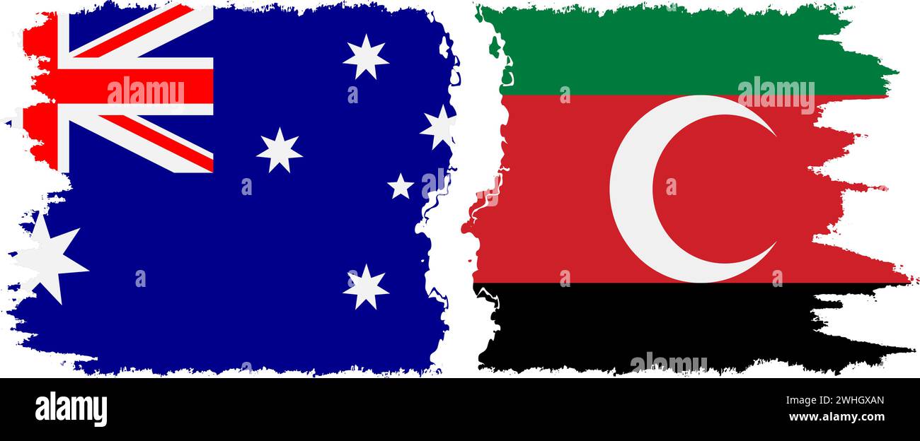 Darfur and Australia grunge flags connection, vector Stock Vector
