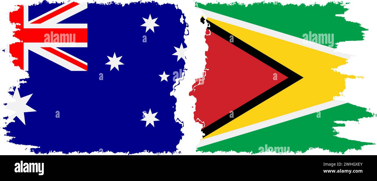 Guyana and Australia grunge flags connection, vector Stock Vector