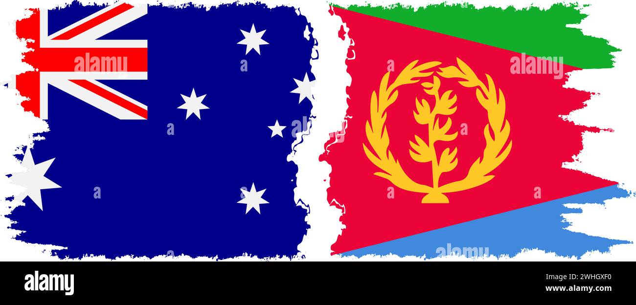 Eritrea and Australia grunge flags connection, vector Stock Vector