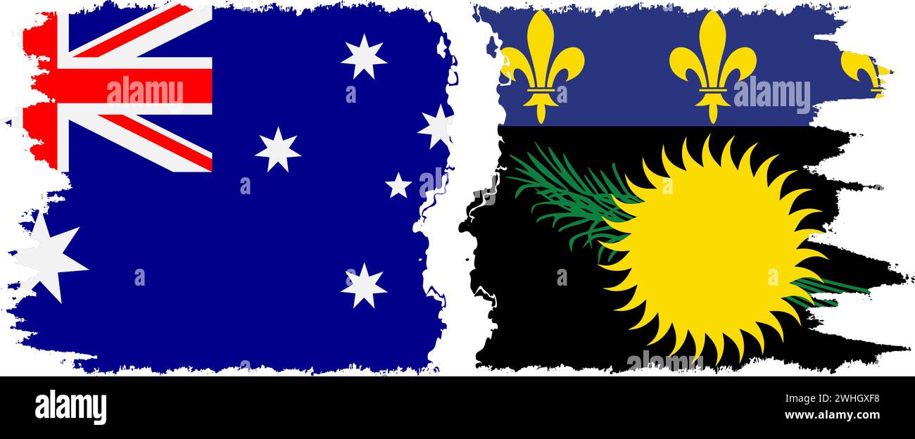 Guadeloupe and Australia grunge flags connection, vector Stock Vector