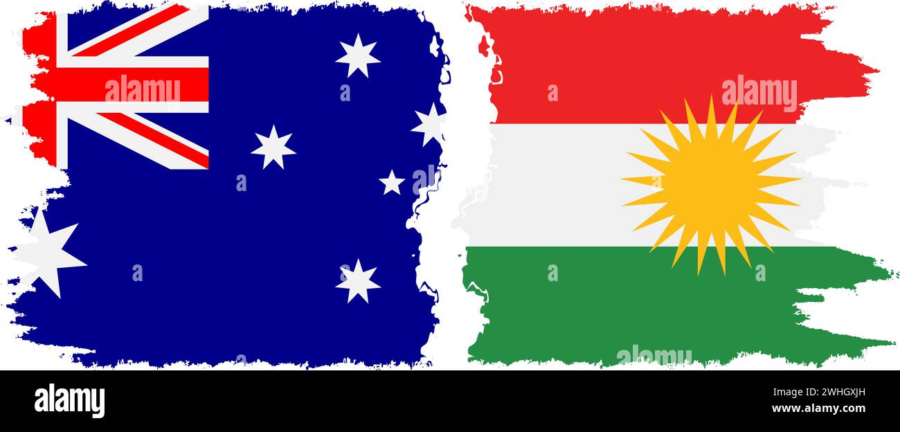 Kurdistan and Australia grunge flags connection, vector Stock Vector