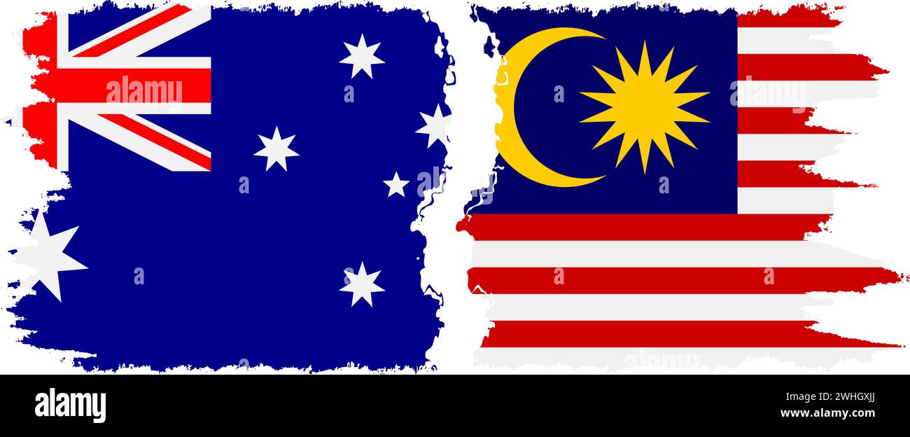 Malaysia and Australia grunge flags connection, vector Stock Vector