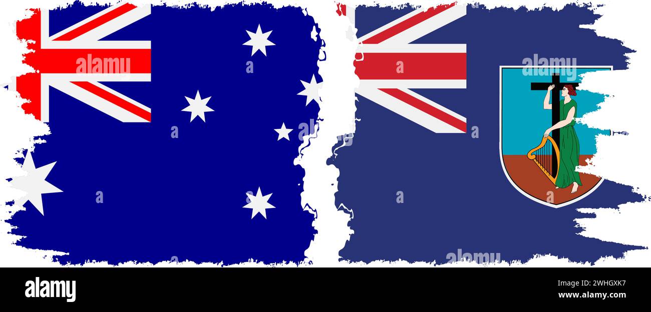 Montserrat and Australia grunge flags connection, vector Stock Vector