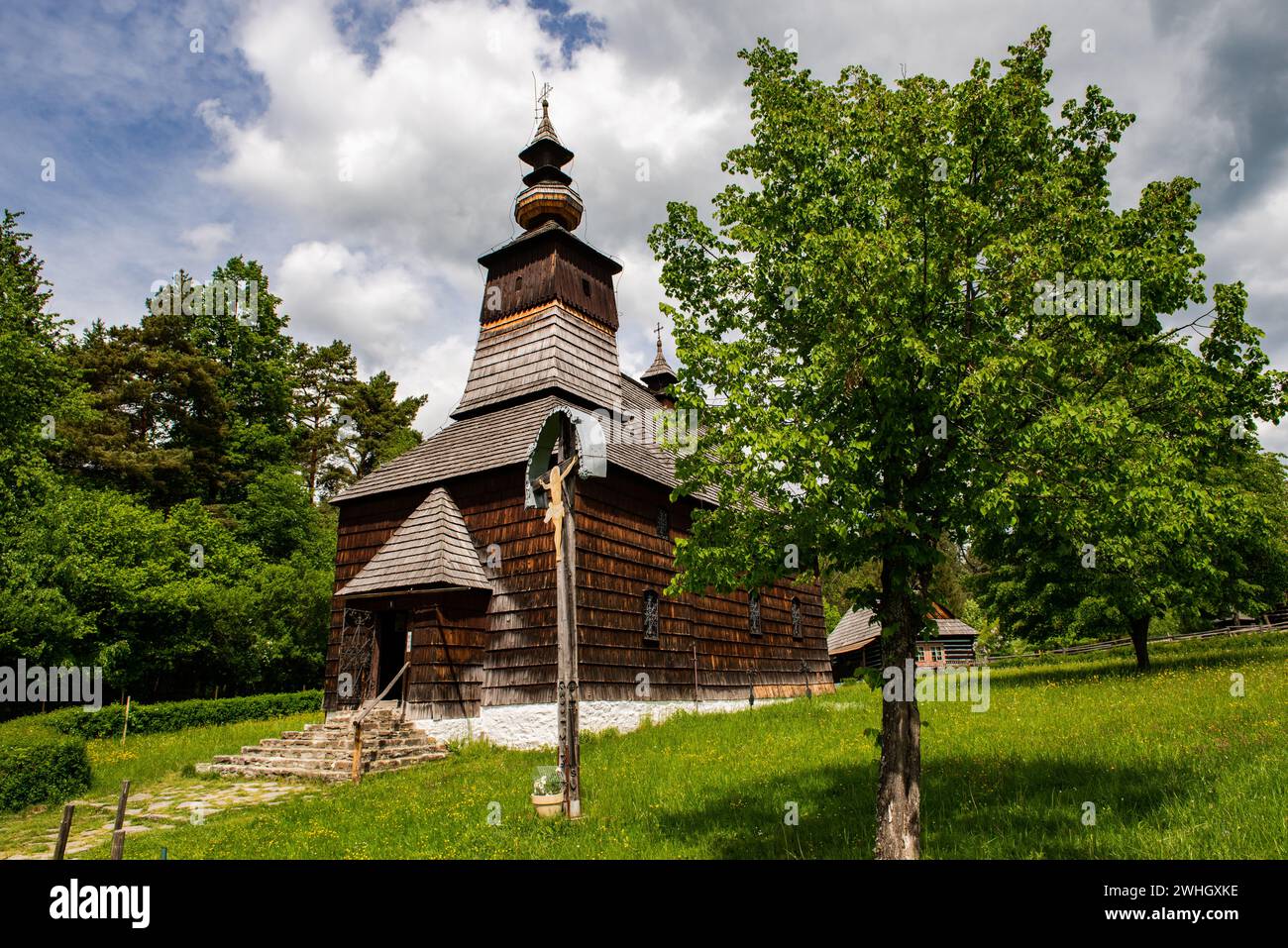 Stara Lubovna Skansen Greek Catholic wooden church of St. Archangel Michael ,Slovakia Republic Stock Photo