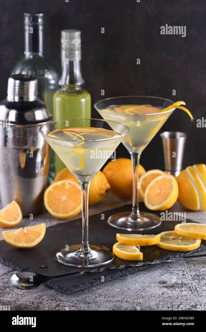 Lemon drop martini with zest Stock Photo