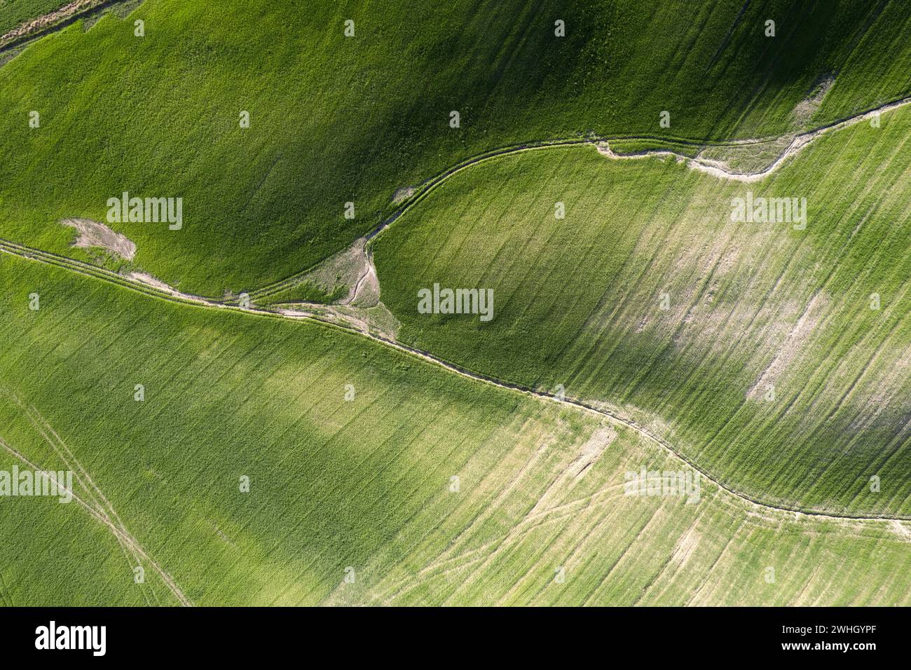 Aerial shot of the shapes of the cultivated fields Stock Photo - Alamy
