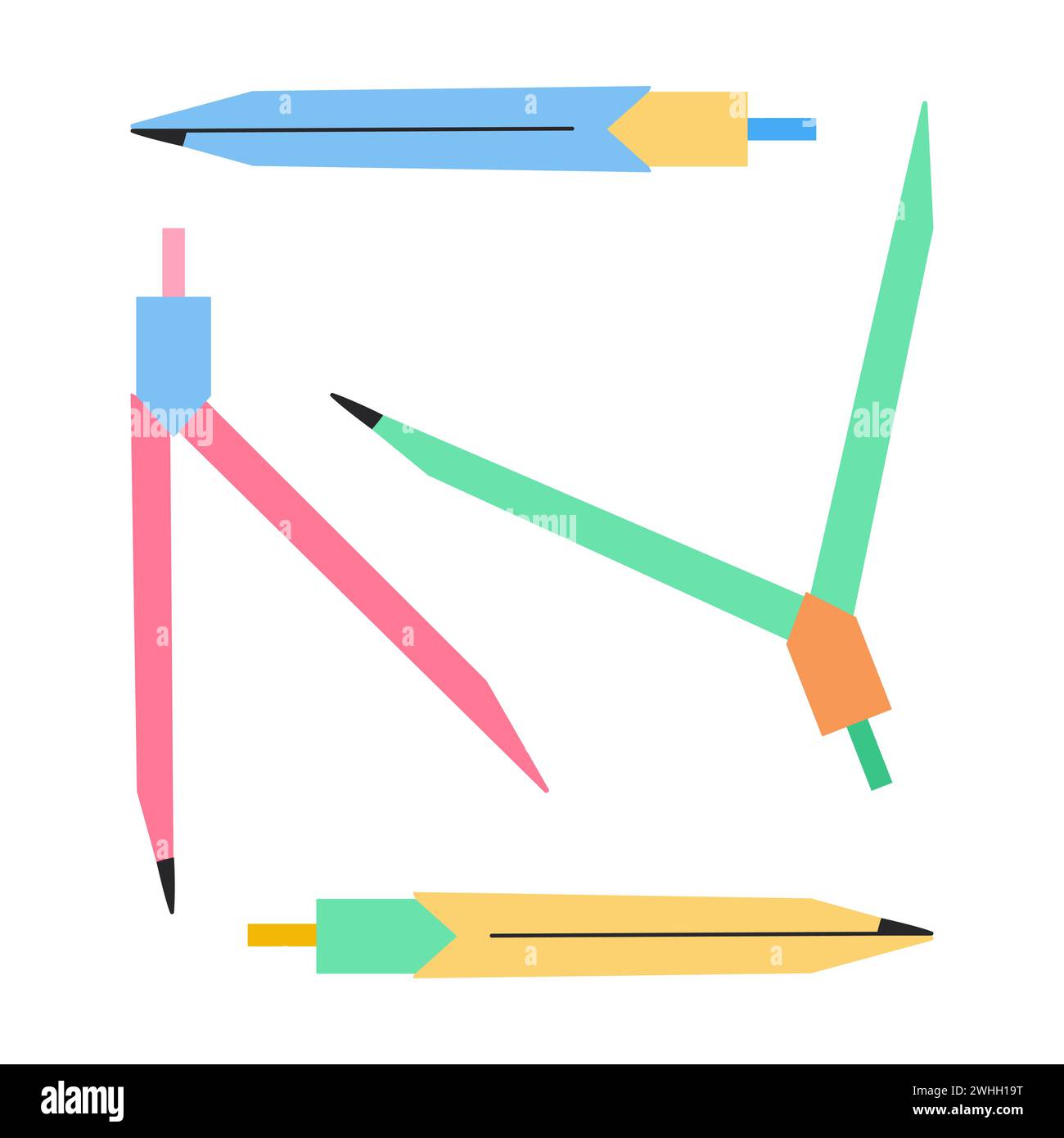 Doodle compasses set vector illustration isolated on white Stock Vector