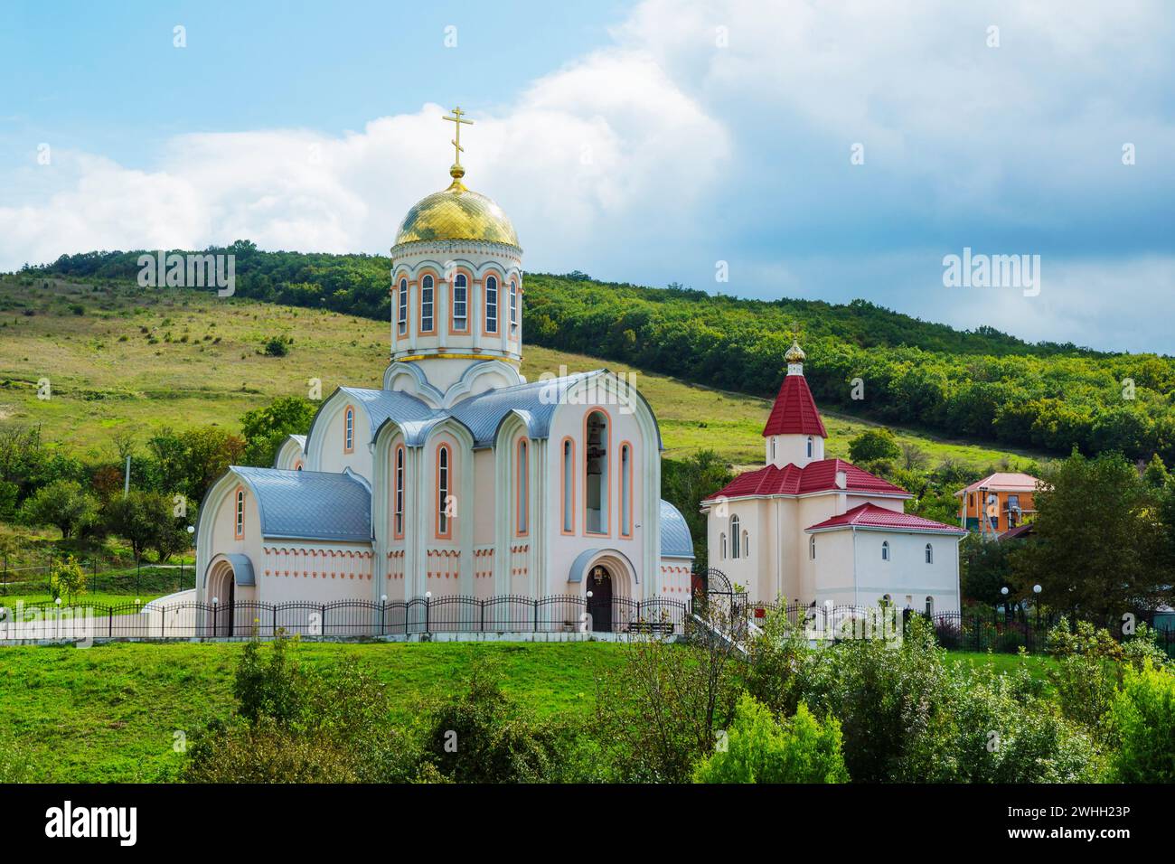 Church of Holy Great Martyr Barbara in village of Varvarovka. Krasnodar region. Russia Stock Photo