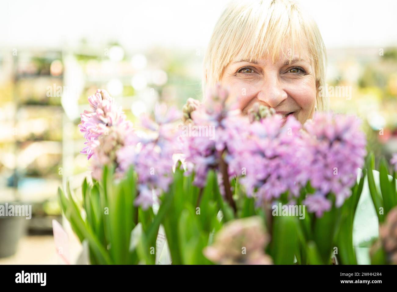 Gardener with flowers Stock Photo