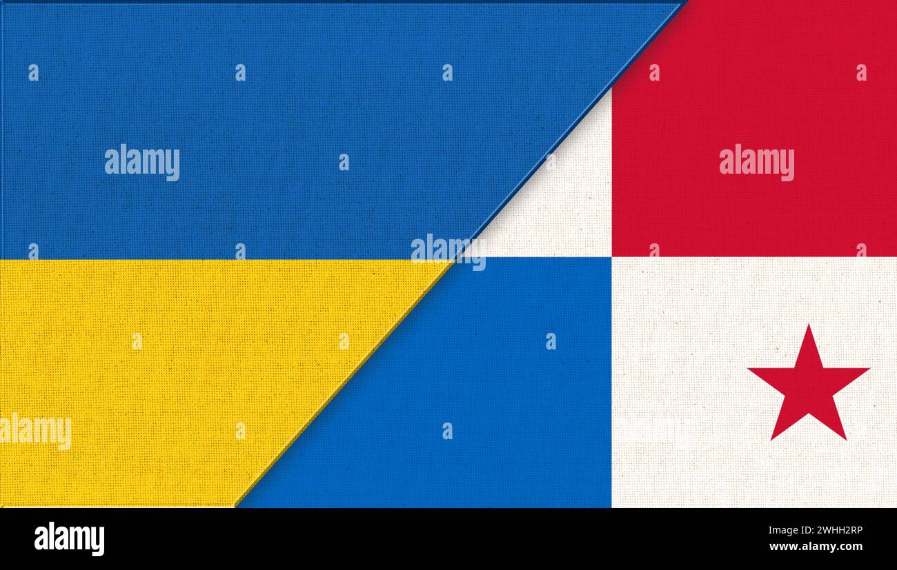 Flags of Ukraine and Panama - 3D illustration. Two Flags Together. National symbols of Ukraine and P Stock Photo