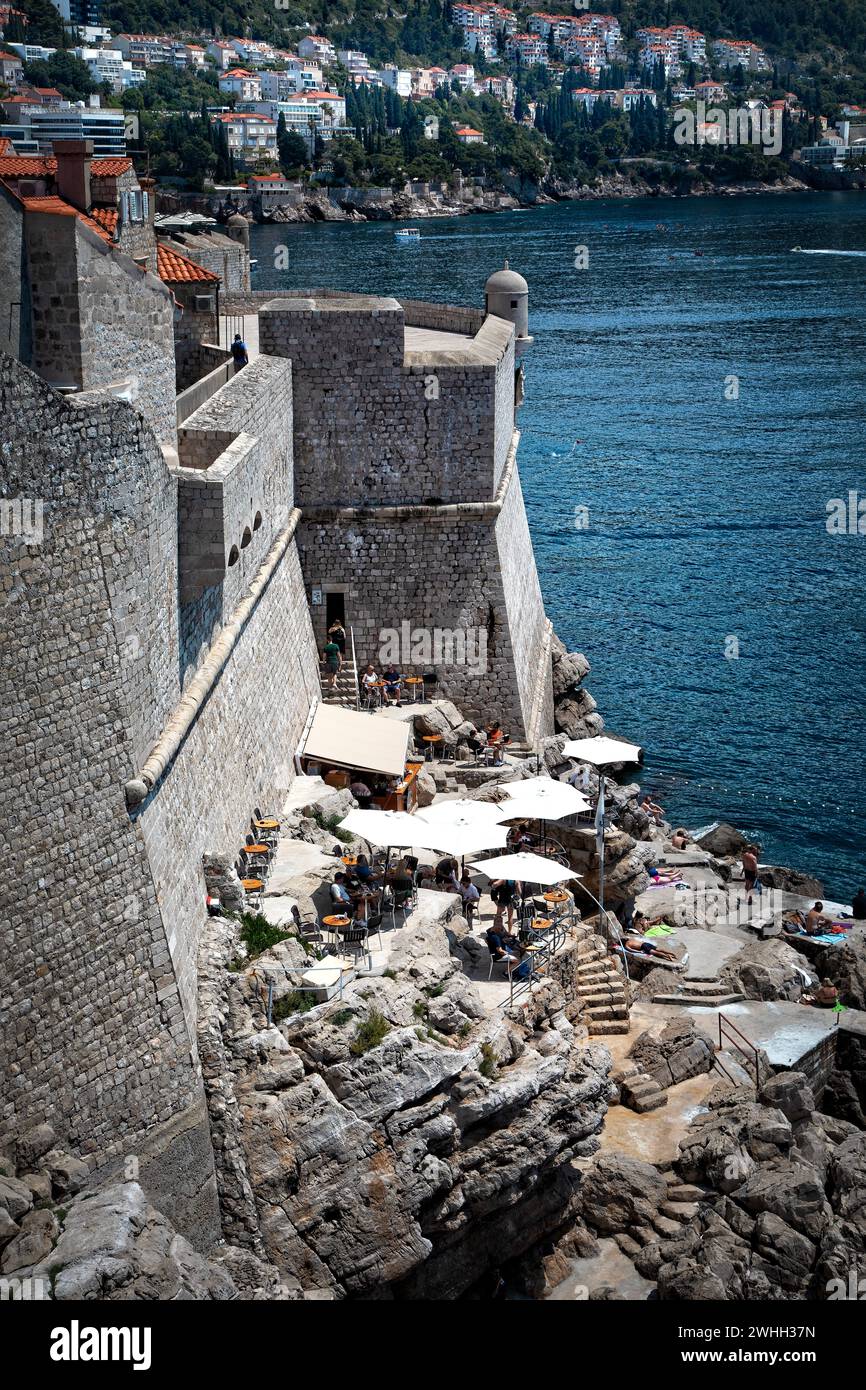 A secluded beach area along the Adriatic coast outside the old city wall of Dubrovnik, Croatia. Stock Photo