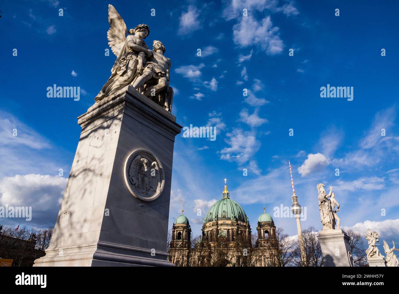 Berlin Cathedral and sculptures on the river Spree Stock Photo