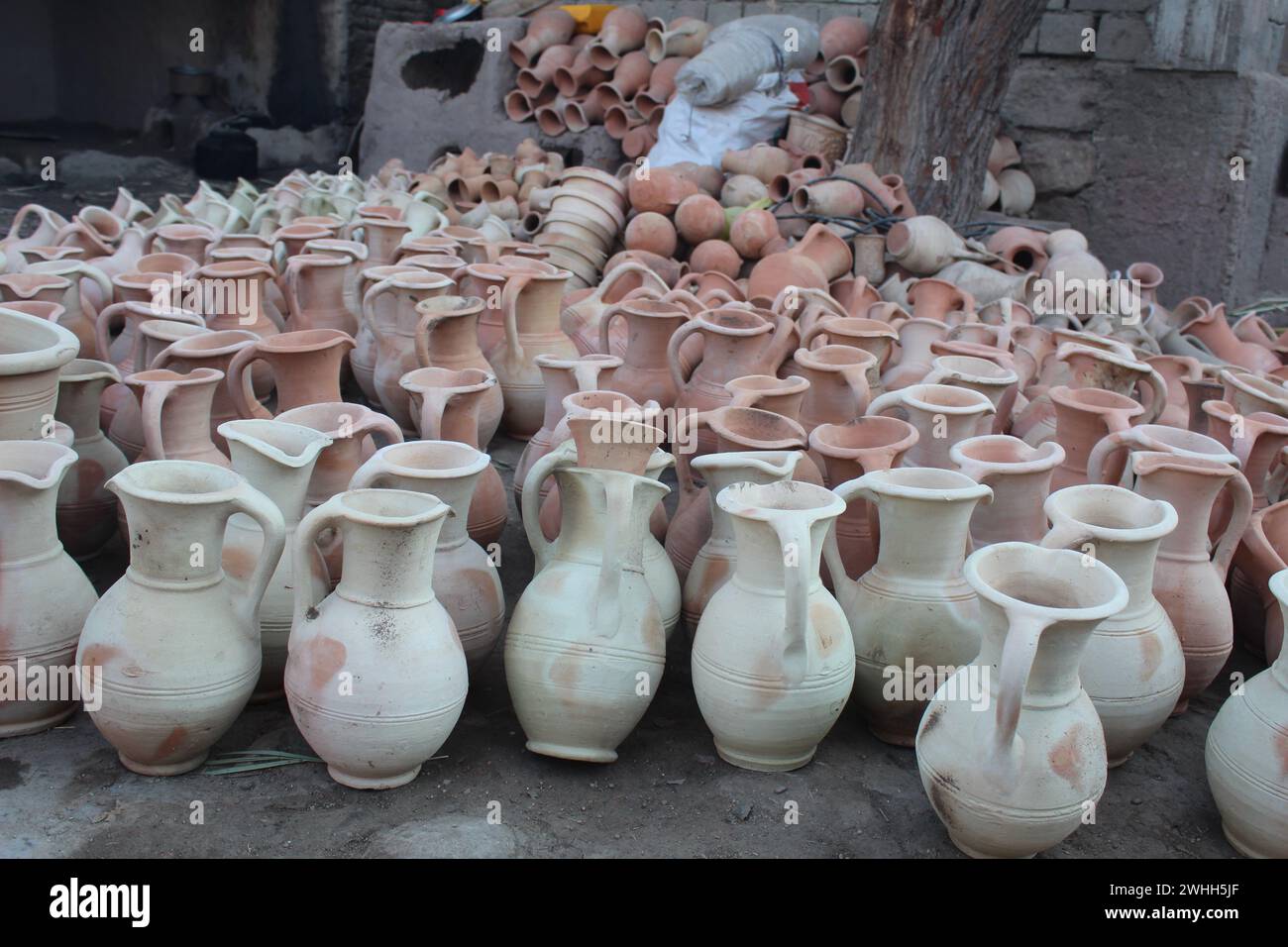 Laghman, Afghanistan. 10th Feb, 2024. Pottery pots are seen at a pottery factory in Laghman Province, Afghanistan, Feb. 10, 2024. Credit: Aimal Zahir/Xinhua/Alamy Live News Stock Photo