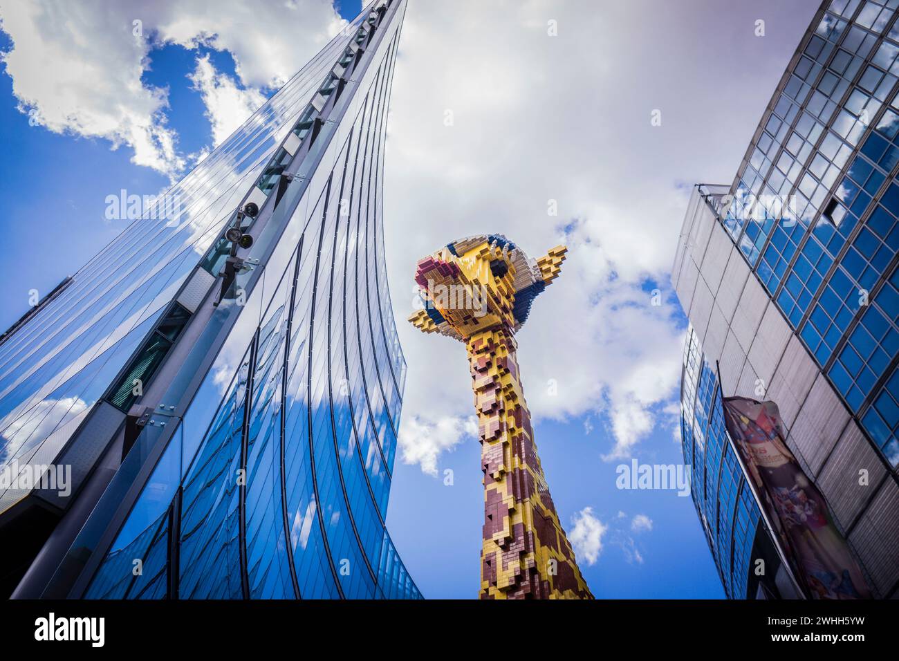 Giant giraffe built with Lego pieces Stock Photo