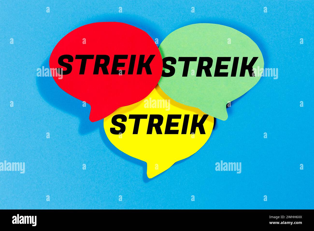 Stuttgart, Germany - January 16, 2024: Strike Strike Demonstration Demo Protest In Colourful Speech Bubbles Communication Business Concept In Stuttgar Stock Photo