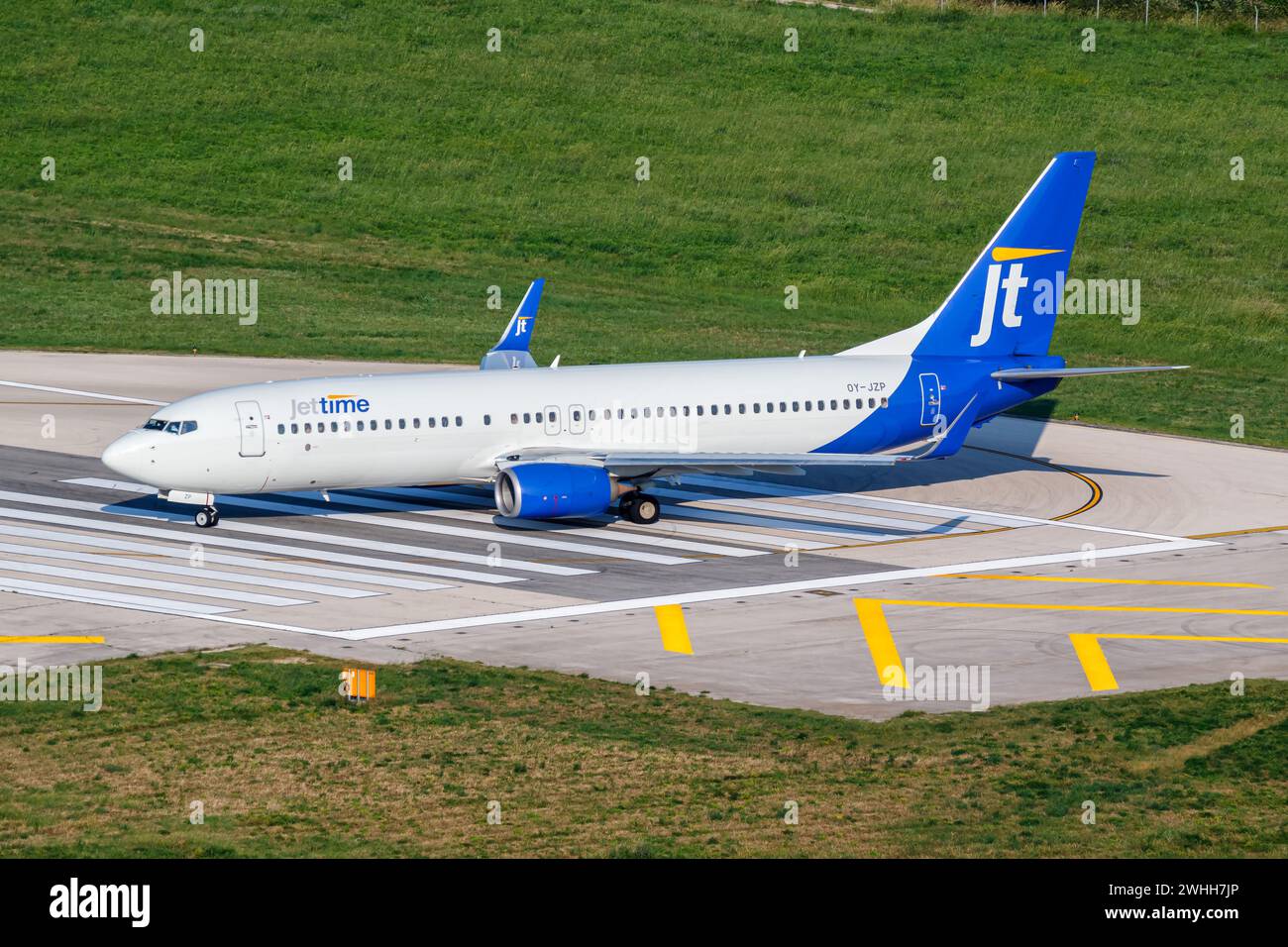 Split, Croatia - May 27, 2023: A Boeing 737-800 Jettime Aircraft With The Registration OY-JZP At Split Airport (SPU) In Croatia. Stock Photo