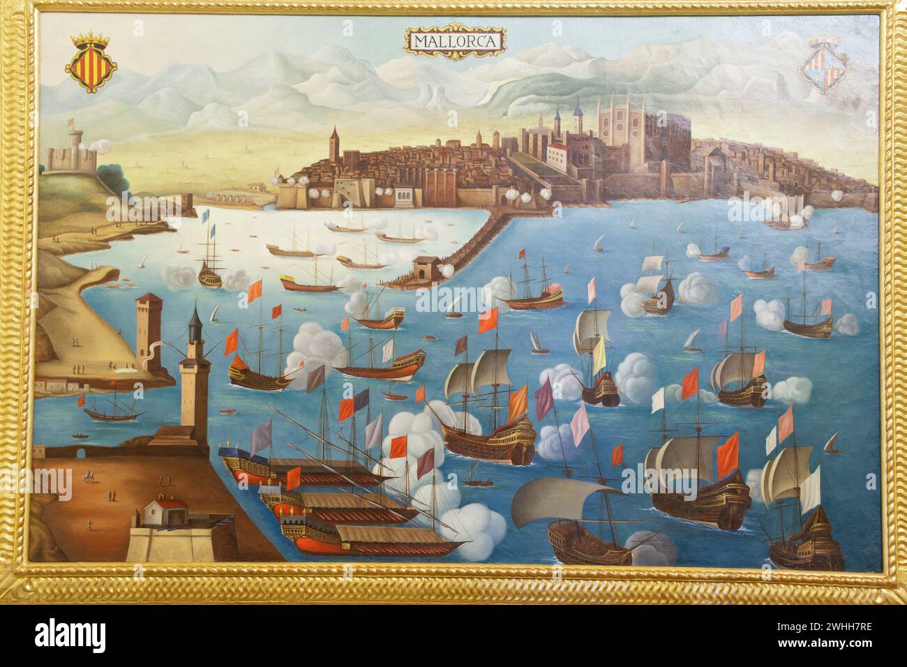 Painting depicting a siege of the city of Palma.Consolat de Mar Stock Photo
