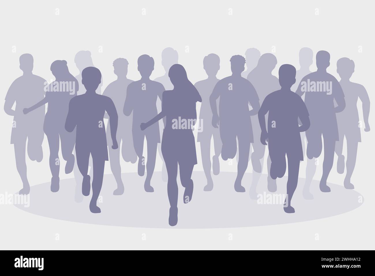 Group of marathon runners. Silhouette of a crowd of people running. Sport illustration. Stock Vector