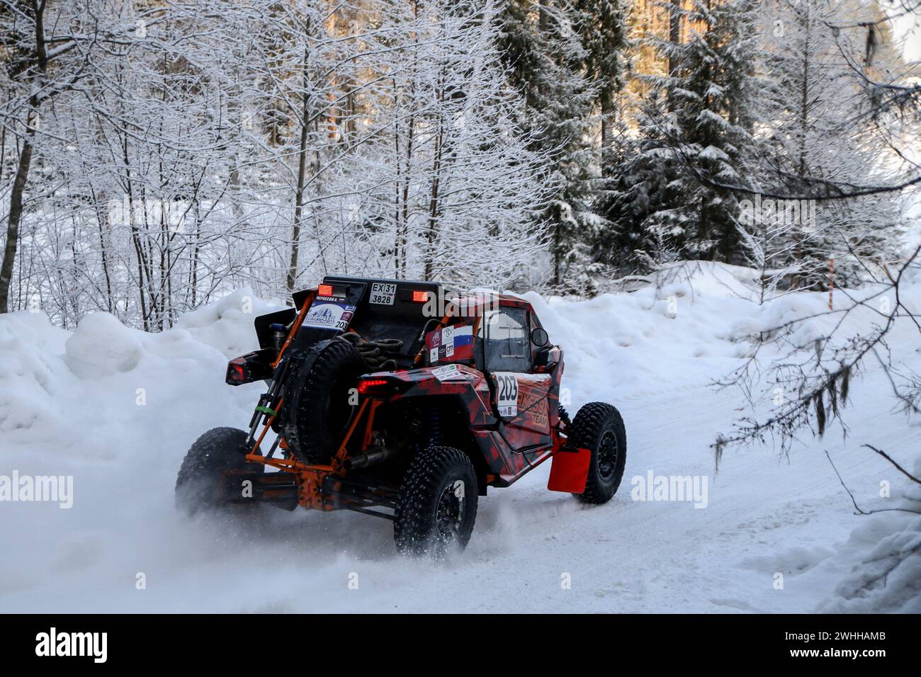 Leningrad Region, Russia. 10th Feb, 2024. Racing crew Alexey Cherkesov/Artyom Shevelev (223) compete during 1st stage of the Russian Baja Rally Raid Championship “Russia Northern Forest”. Credit: SOPA Images Limited/Alamy Live News Stock Photo