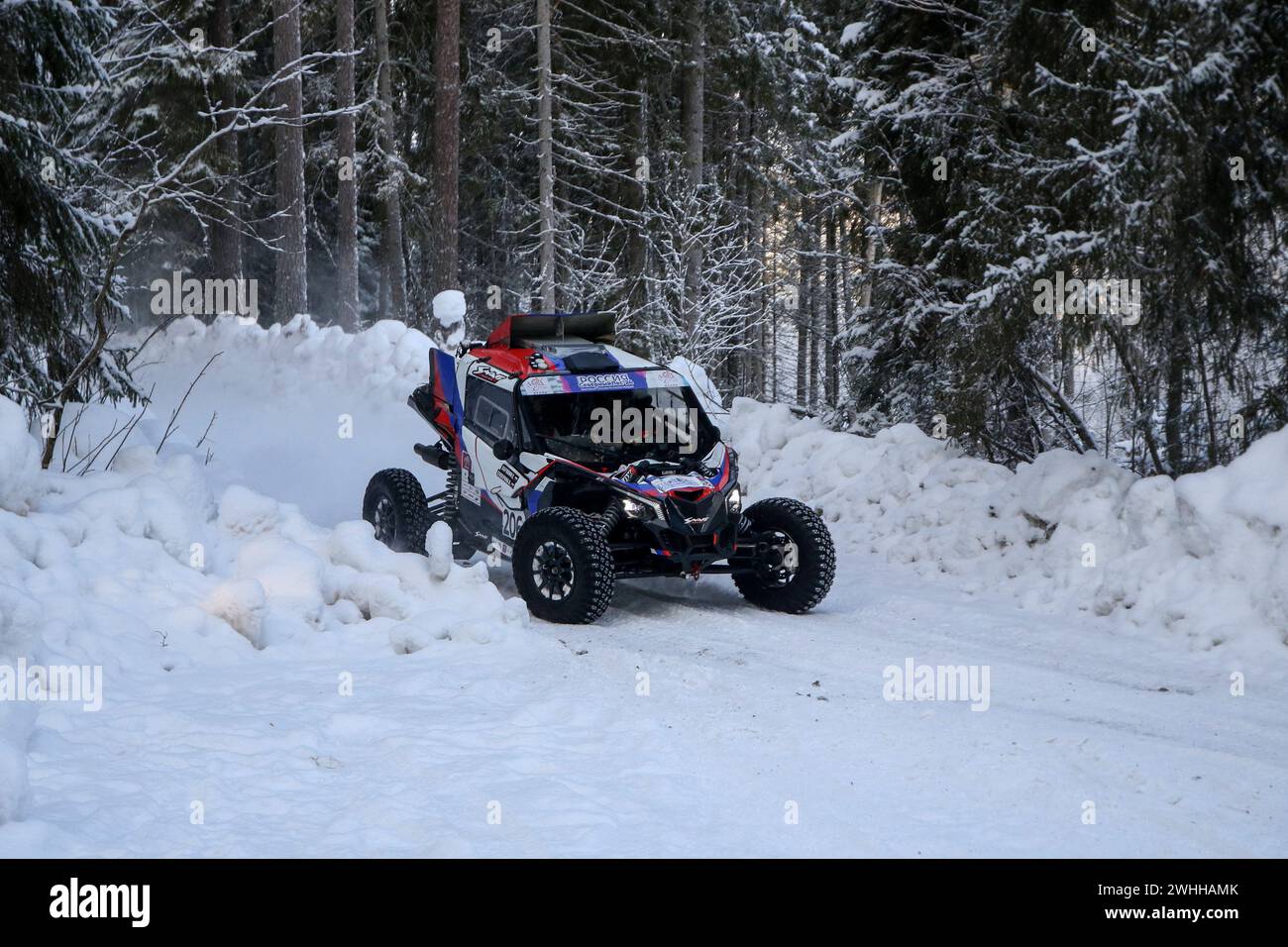 Leningrad Region, Russia. 10th Feb, 2024. Racing crew Sergey Karyakin/Vittorio Soverina (206) compete during 1st stage of the Russian Baja Rally Raid Championship “Russia Northern Forest”. Credit: SOPA Images Limited/Alamy Live News Stock Photo