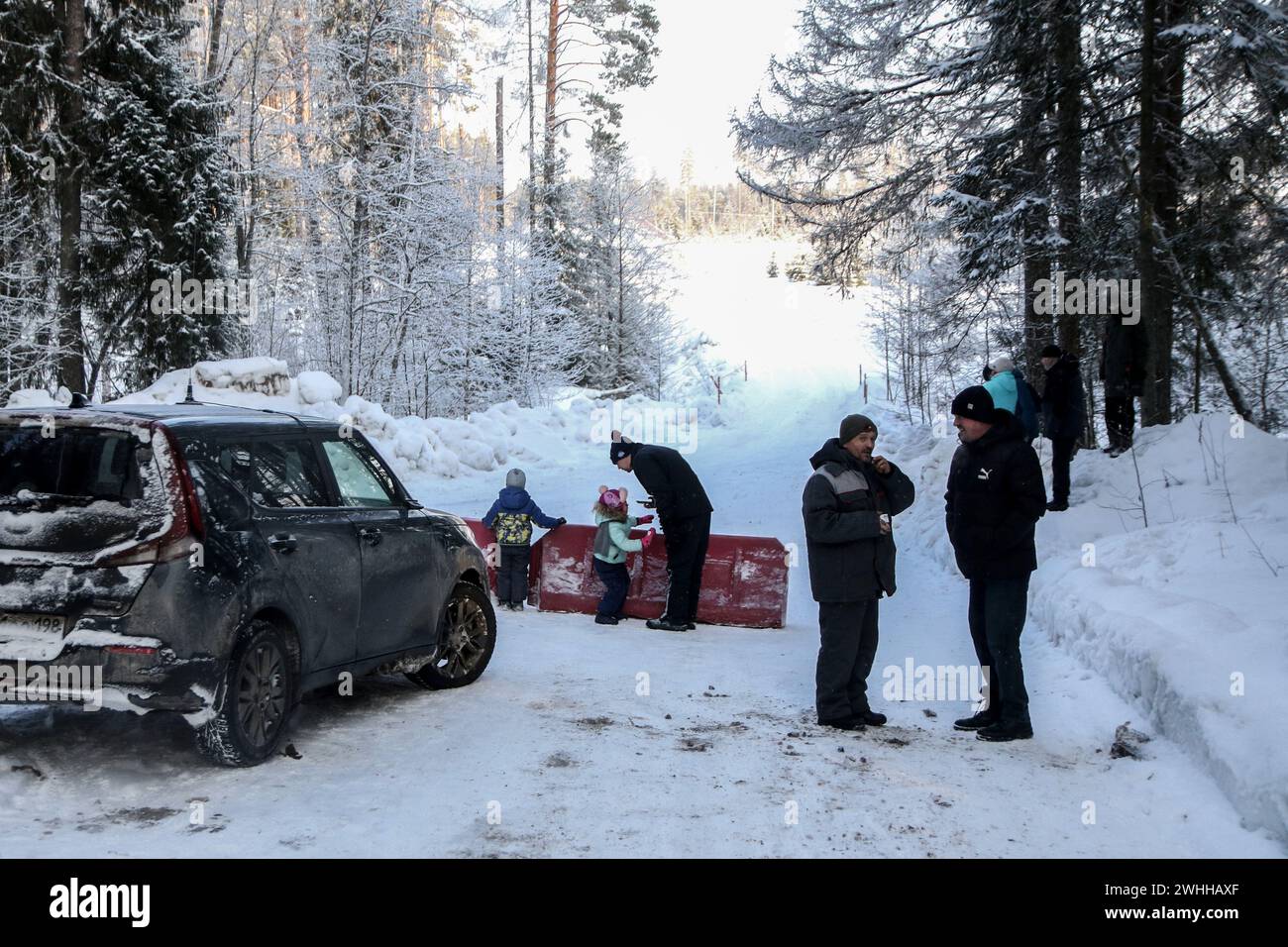 Leningrad Region, Russia. 10th Feb, 2024. Spectators seen during 1st stage of the Russian Baja Rally Raid Championship “Russia Northern Forest”. Credit: SOPA Images Limited/Alamy Live News Stock Photo