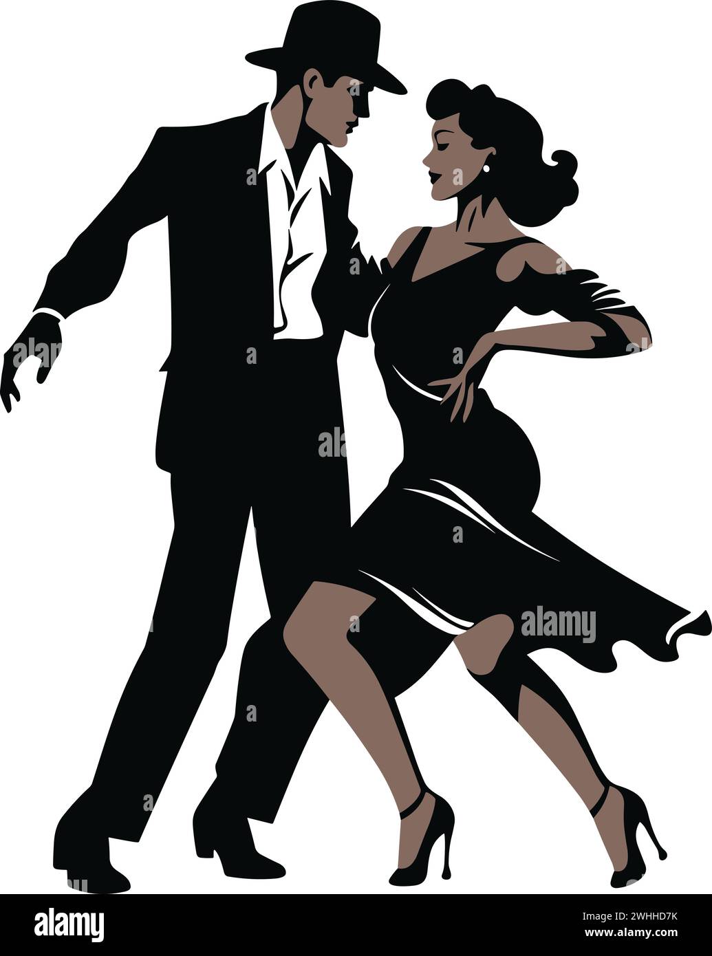 Swing Dancing Couple in Classic Attire Vector for Dance Studios and Workshops Stock Vector
