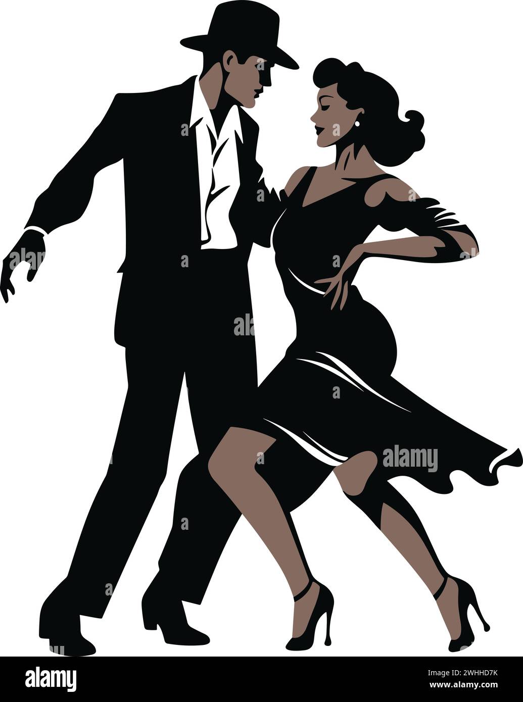 Swing Dancing Couple in Classic Attire Vector for Dance Studios and