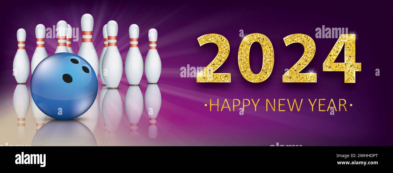 Bowling bann for the New Year 2024 bowling eve. Eps 10 vector file. Stock Photo