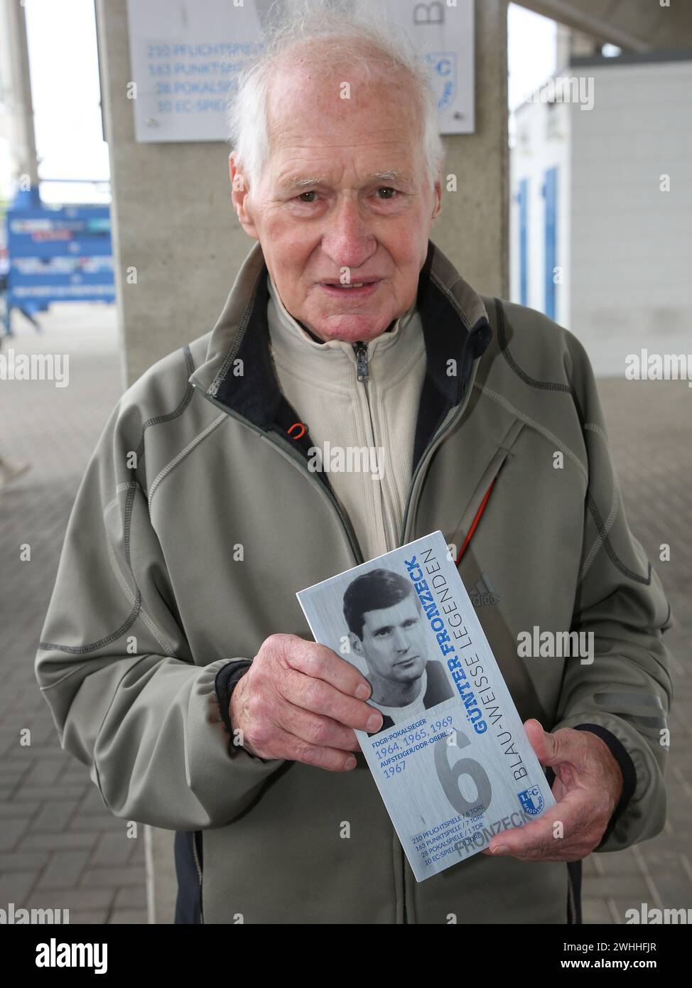 GÃ¼nter Fronzeck blue and white legend 1st FC Magdeburg on 04/29/2023 in MDCC Arena Magdeburg Stock Photo