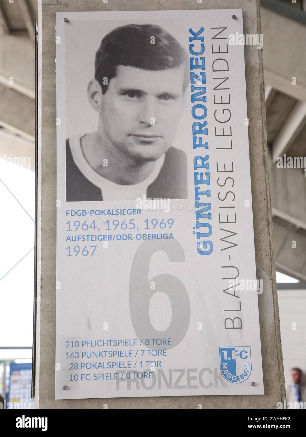 GÃ¼nter Fronzeck blue and white legend 1st FC Magdeburg on 04/29/2023 in MDCC Arena Magdeburg Stock Photo