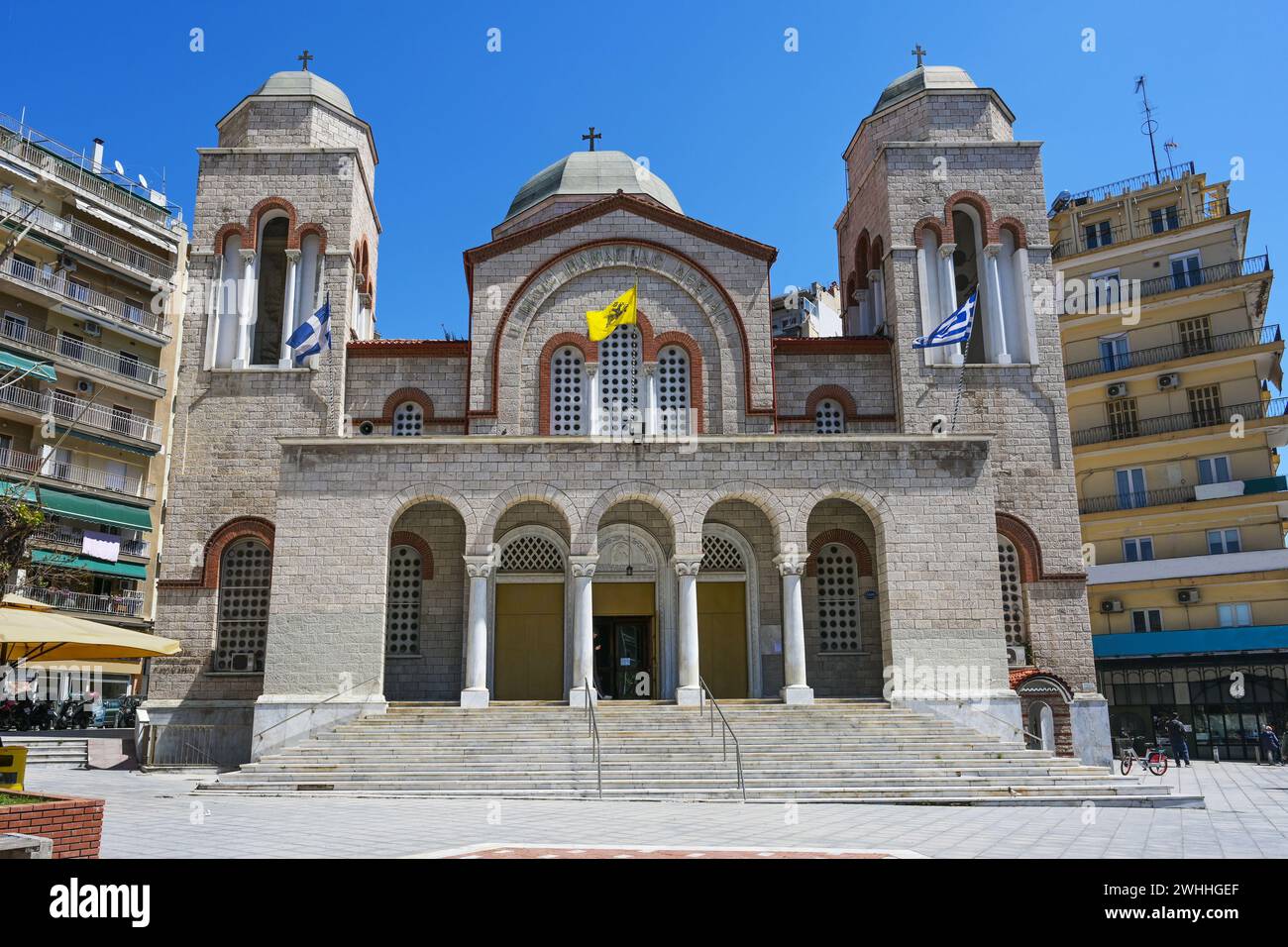 Holy Church of Panagia Dexia (Mother of God) the orthodox church in neo Byzantine style was built in 1956 in the city center of Stock Photo