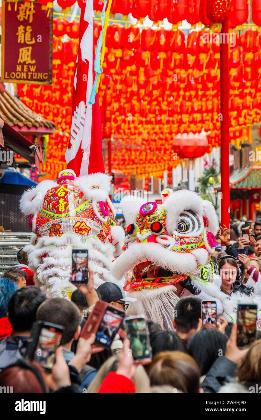 London UK 10th Feb 2024 Lion Dancers Visit Shops And Restaurants In   London Uk 10th Feb 2024 Lion Dancers Visit Shops And Restaurants In Chinatown London To Bring Them Good Luck For The New Year 2024 Is The Year Of The Dragon Credit Guy Bellalamy Live News 2WHHJ9D 