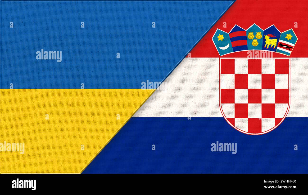 Flags of Ukraine and Croatia. Two Flags Together. National symbols of Ukraine and Croatia. Ukrainian Stock Photo