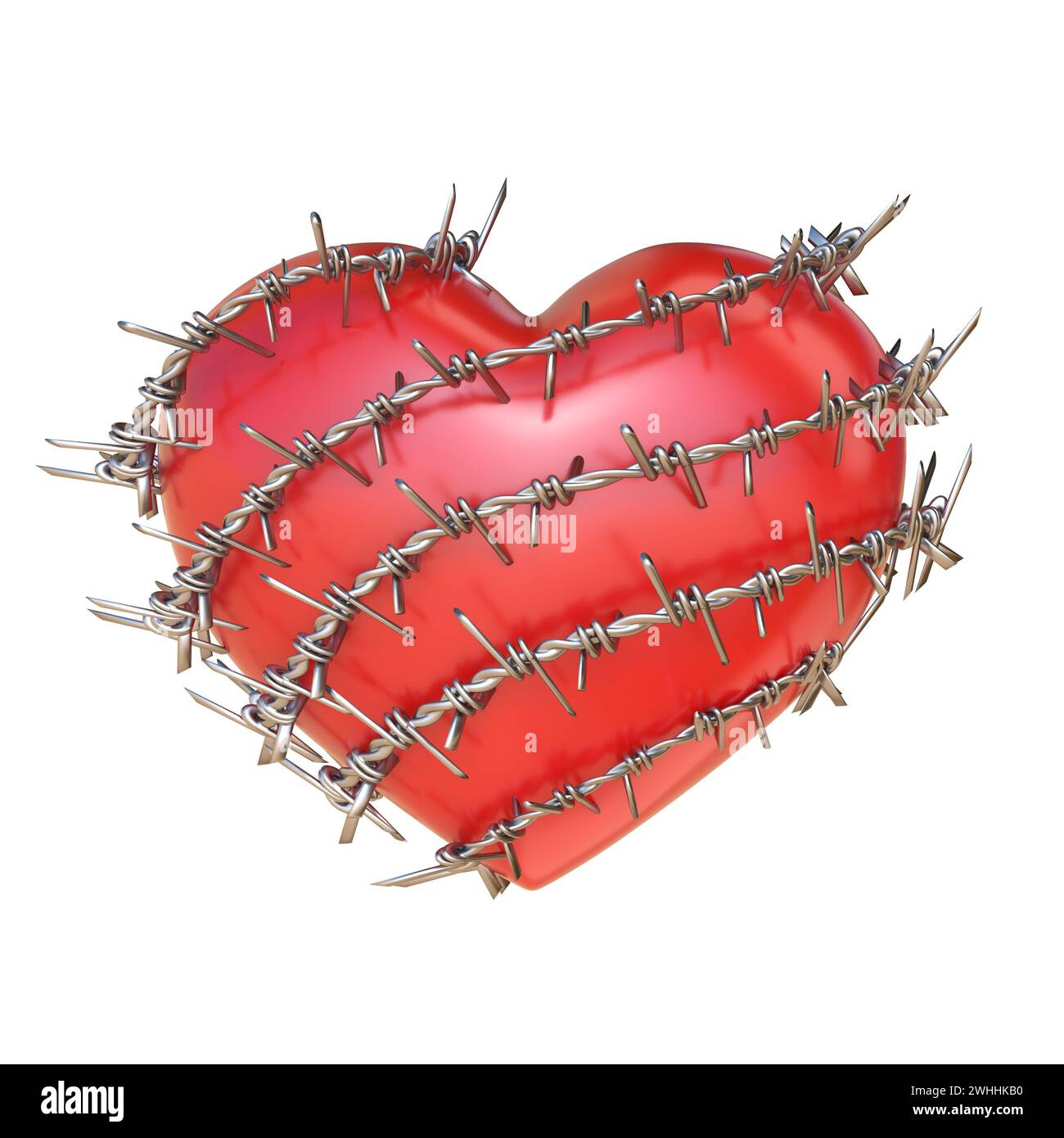 Heart surrounded by barbed wire 3D Stock Photo