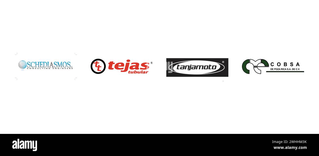 Schediasmos, Tejas Tubular Products, Tanjamoto, COBSA. Vector illustration, editorial logo. Stock Vector