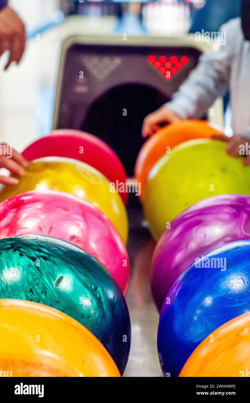 Automatic collection of bowling balls Stock Photo Alamy