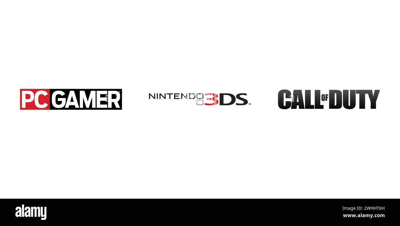 Call of Duty, PC Gamer, Nintendo 3DS. Editorial brand emblem Stock