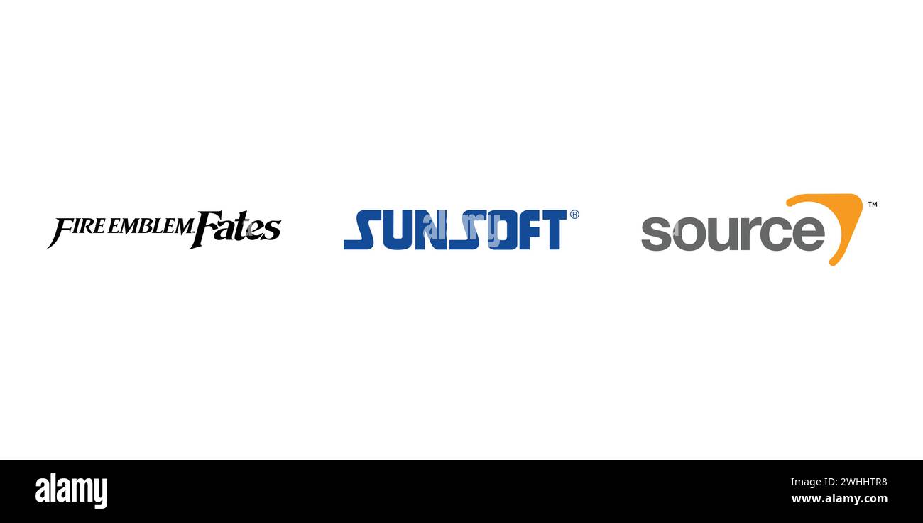 Sunsoft, Source Engine, Fire Emblem Fates. Editorial brand emblem. Stock Vector